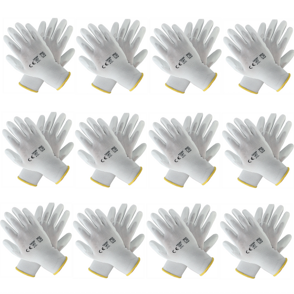 Gants blancs polyuréthane, Couleur blanche, 12 paires