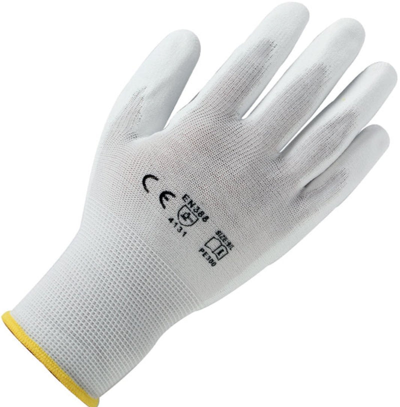 Gants blancs polyuréthane, Couleur blanche, 12 paires