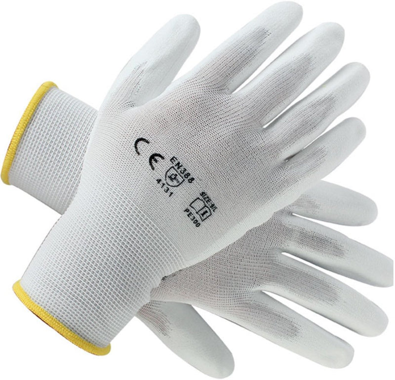 Gants blancs polyuréthane, Couleur blanche, 12 paires